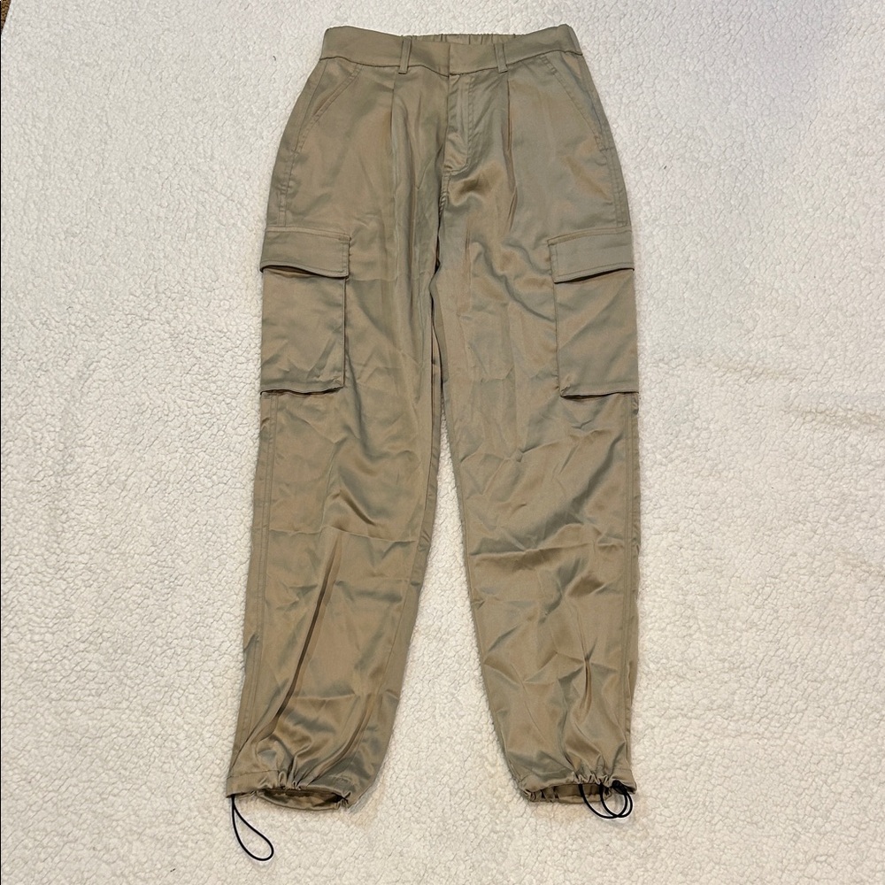 YoungLA Gloria Satin Cargo Pants size Small Khaki Tan